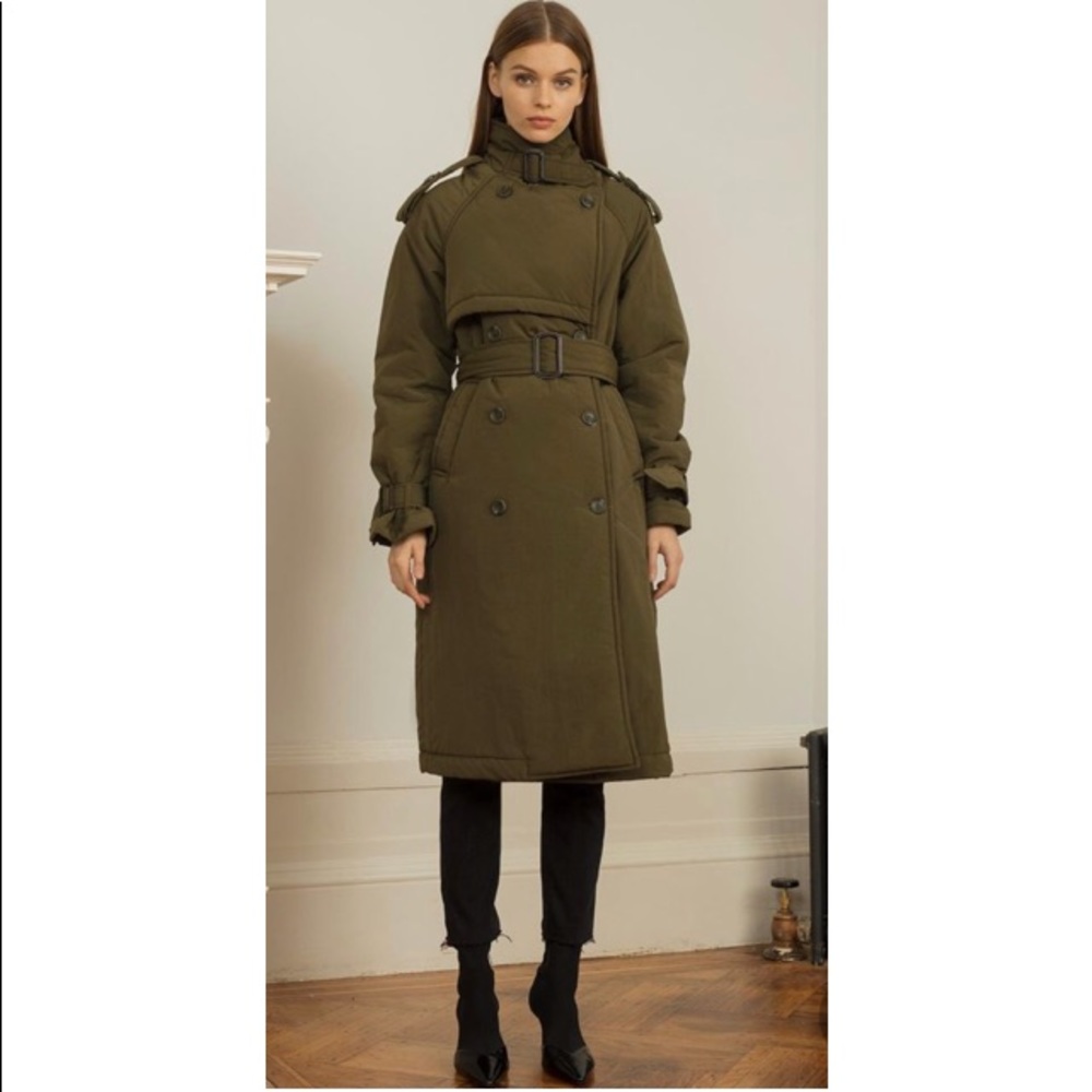 Pixie Market OLIVE Puff Trench Coat